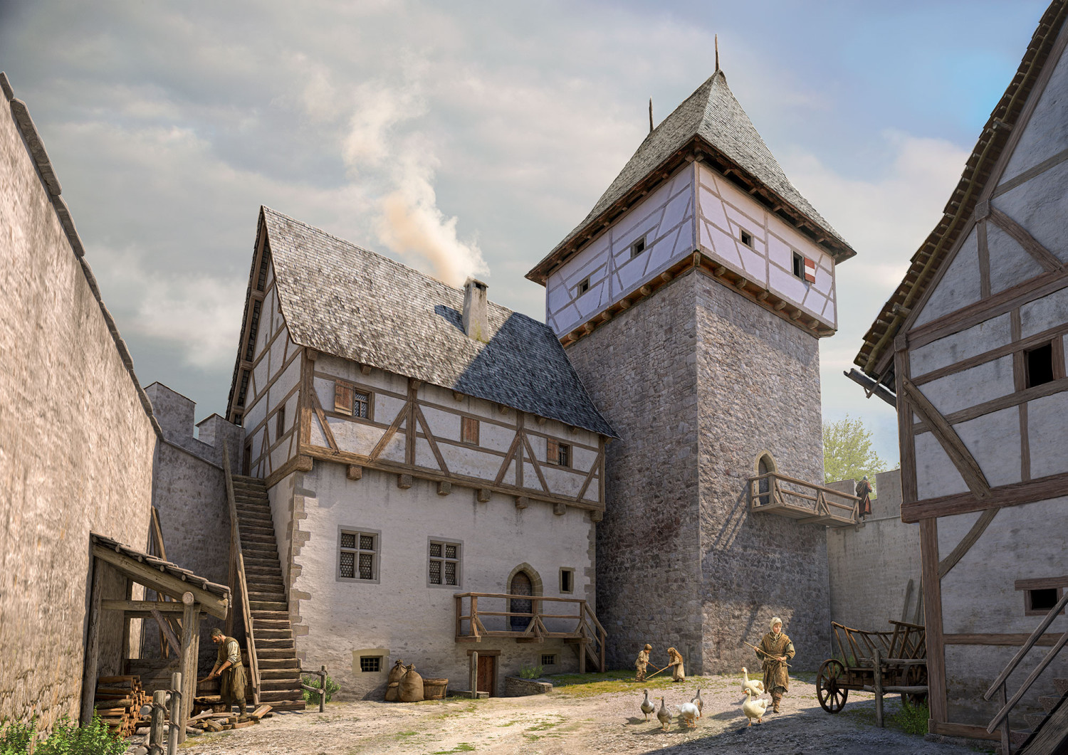 Hauptgebäude und Turm Burg Tichá