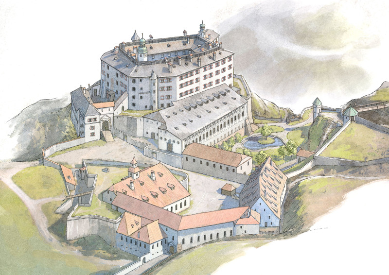 Schloss Ambras von Südwesten um 1800
