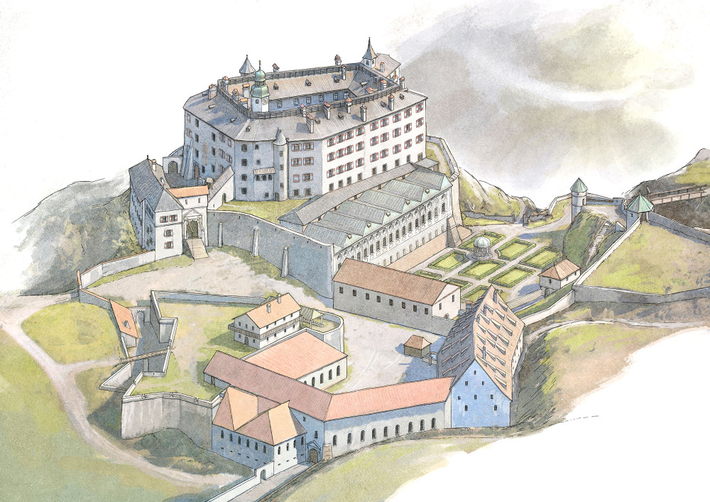 Schloss Ambras von Südwesten um 1580